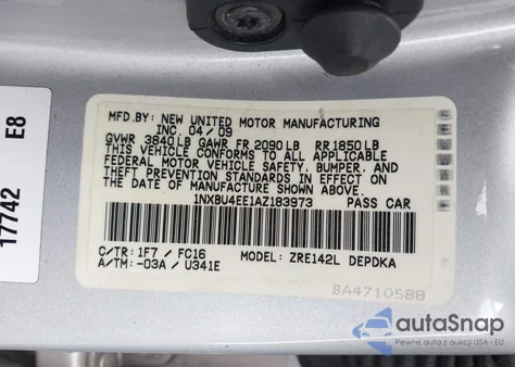 2010 Toyota Corolla Le from USA, damaged, VIN 1NXBU4EE1AZ183973